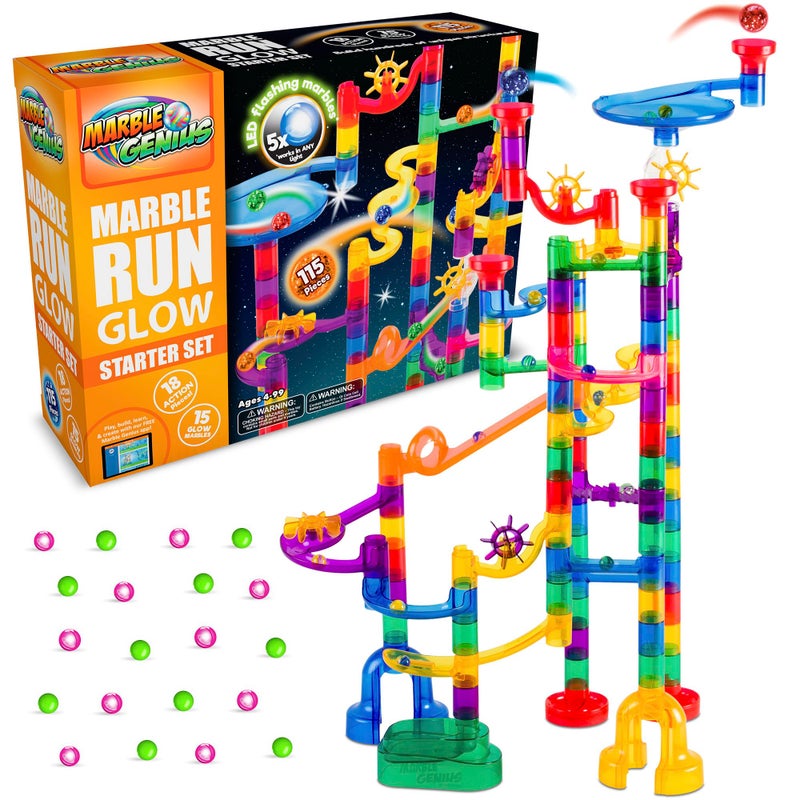 Marble Genius Marble Run Glow Starter Set - 115 Pieces, Multicolor, Ages 4+ - Race Track & STEM Building Set with Light-Up Bricks for Kids 4-8 - Image 1